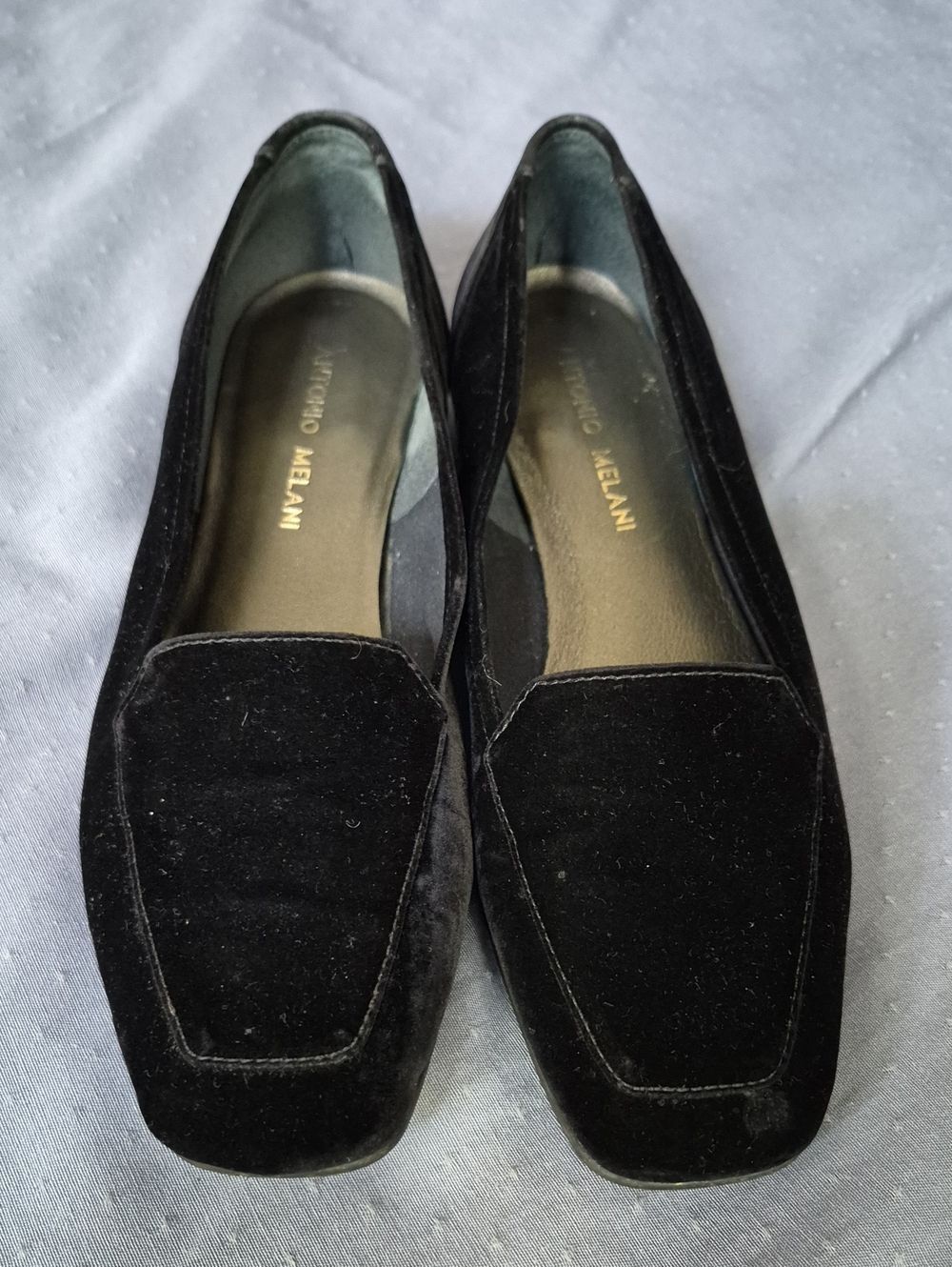 ANTONIO MELANI Black Velvet Square-Toe Loafers Womens 6.5 Classic Special Event